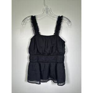 Old Navy Ruffle Strap Cami Tank‎ Women’s S Black Baby Top Chiffon Preppy